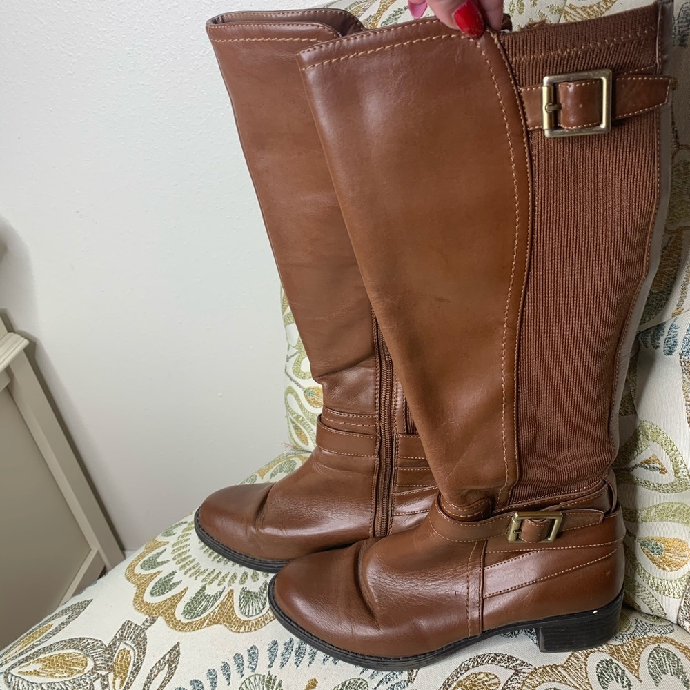 Women's Camel Tan Franco Sarto Leather Boots Sz 6 - Picture 1 of 4